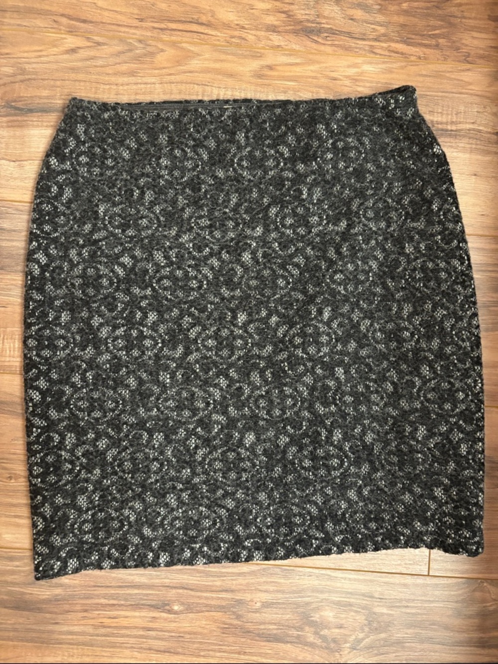Studio M Black Lace-Effect Pencil Skirt - wool
